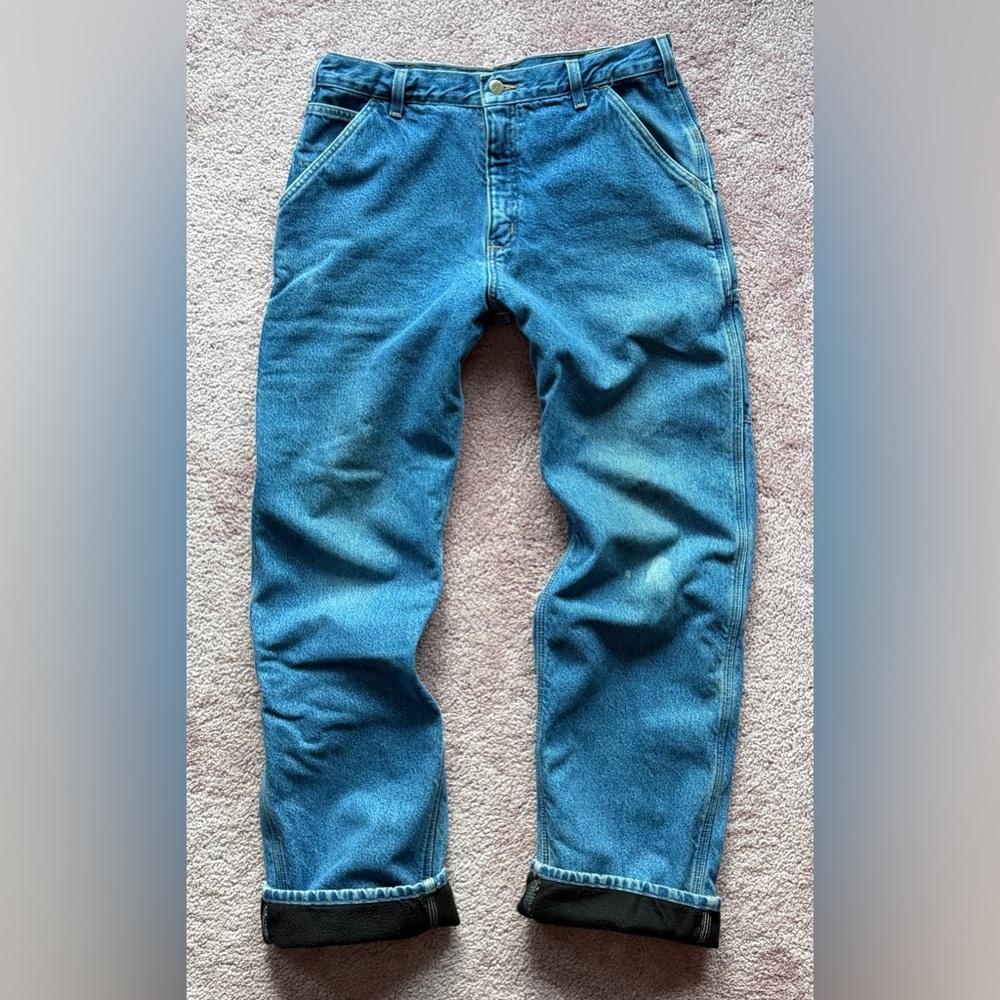 1990s Carhartt Fleece Insulated Carpenter Dungarries 34R Union Made U.S.A